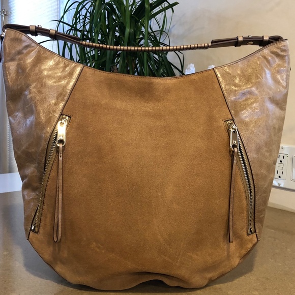 HALSTON Heritage Tan Leather and Tan Suede Hobo Handbag with Dust Bag - Picture 1 of 14